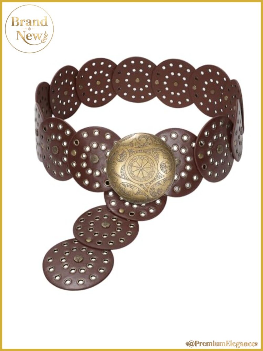 Women's Wide Hollow Disc Leather Belt with Metal Buckle